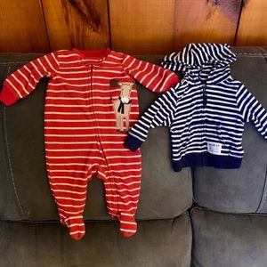 Carter’s NB Striped Bundle- 1 Footie Sleeper-1 cute hooded jacket. GUC